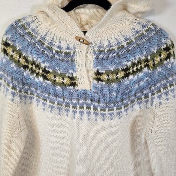 Vintage Eddie Bauer Hoodie Sweater Women's M Mohair Wool Fair Isle Nordic 90s - Picture 5 of 8